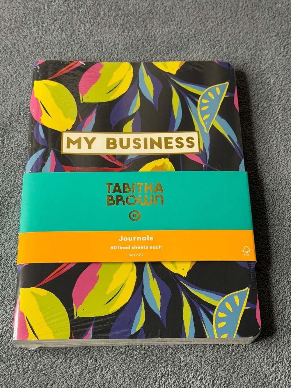Tabitha Brown My Business Floral Notebook — Black, Yellow, Teal, Pink